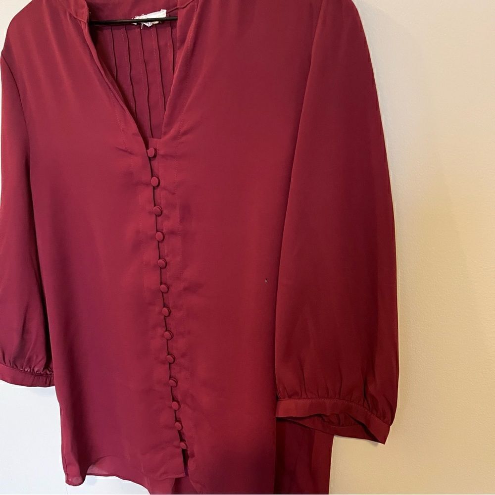 Everly Merlot button front blouse - Picture 3 of 10